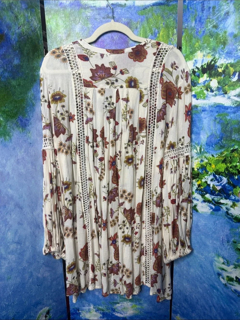 Free People Just the Two of Us Floral Crochet Tunic Dress Large